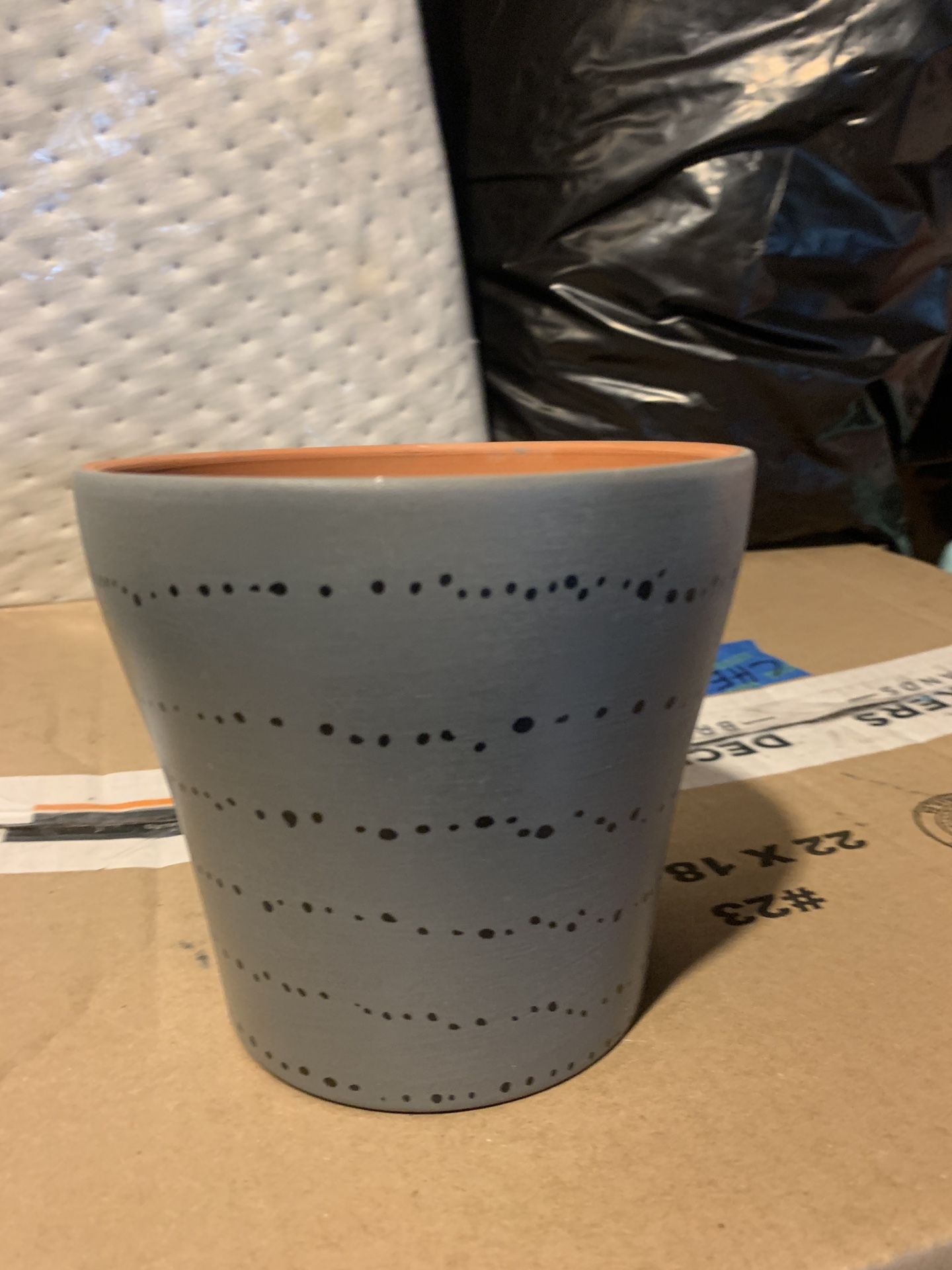 Grey Terra Cotta Hand Painted Plant Pot