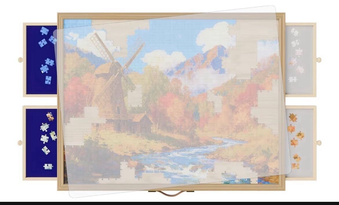 Brand: zoabhl 1500 Pcs Adjustable Jigsaw Puzzle Board with Drawers and Cover, 33.3"x24.3" Rotating Puzzle Table with Lazy Susan, Frame for Wall Art Di