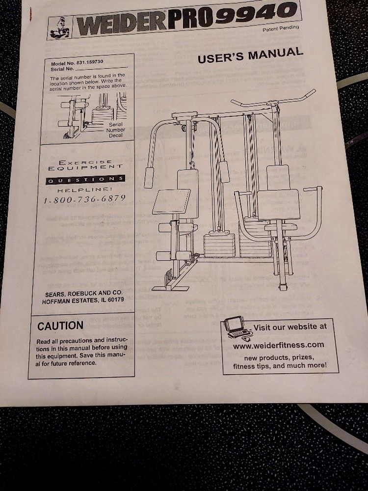 Weider 9940 exercise chart shop