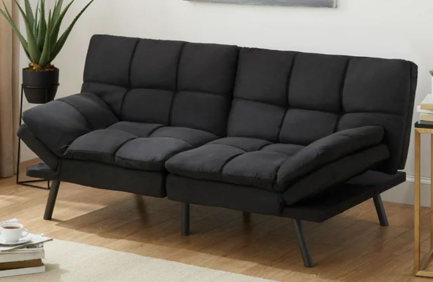 Mainstays Memory Foam Futon Black Faux Suede 