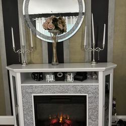 electric fireplace and mirror