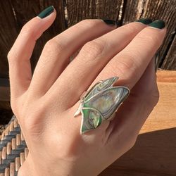 Abalone Shell Butterfly Ring - size 6.5