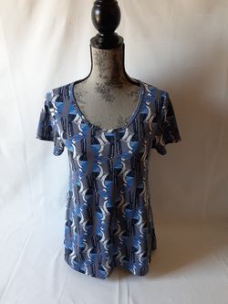 LuLaRoe women's blue jay print short sleeve top size XS