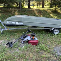 14’ Jon Boat + Trailer + Trolling Motor + Seats. 