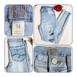 Justice Light Blue High Rise Distressed Skinny Jeans/ Jegging  Size 14 Girls
