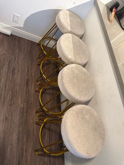 Set of 4 Gold Metal Boucle Bar Stools