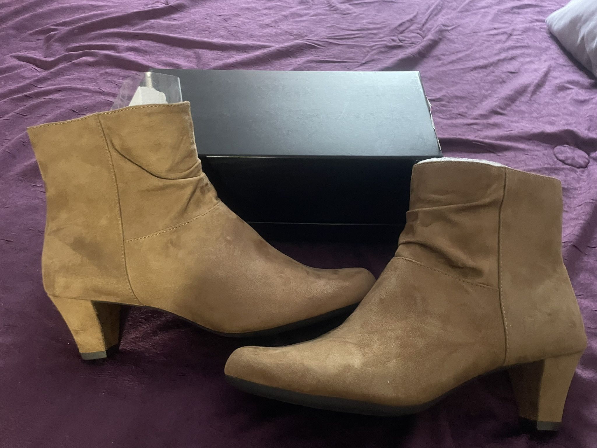 Tan suede ankle length boots