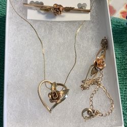 Black hills Gold Heart /rose Necklace Set 