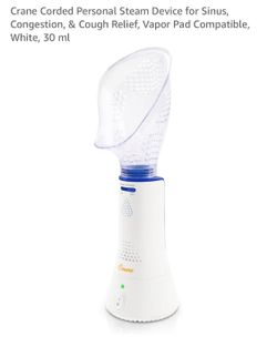 Crane Corded Personal Steam Device for Sinus, Congestion, & Cough Relief, Vapor Pad Compatible, White, 30 ml
