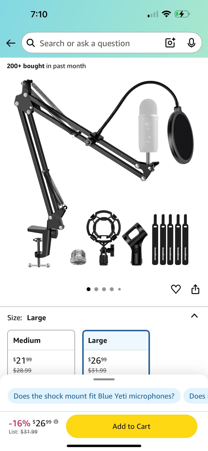 InnoGear Microphone Stand Mic Boom Arm for Blue Yeti HyperX QuadCast S SoloCast Snowball Fifine K669B and other Mic, with Shock Mount Windscreen Pop F
