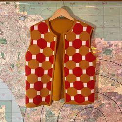 Vintage Vest Knit 60’s   70’s  Mod Authentic MCM Retro Geometric Graphic