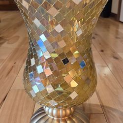 PartyLite Gold Mosaic Hurricane (12" tall & 8" diameter at top & 5" diameter at bottom)