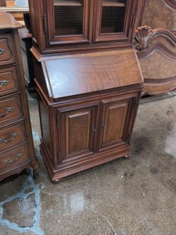 Vintage Guido Zichele Style Italian Provincial Carved Walnut Drop Front Secretary Desk