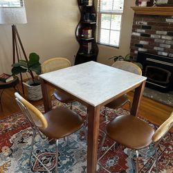 Real Marble Nook Table and 4 Wicker Chairs