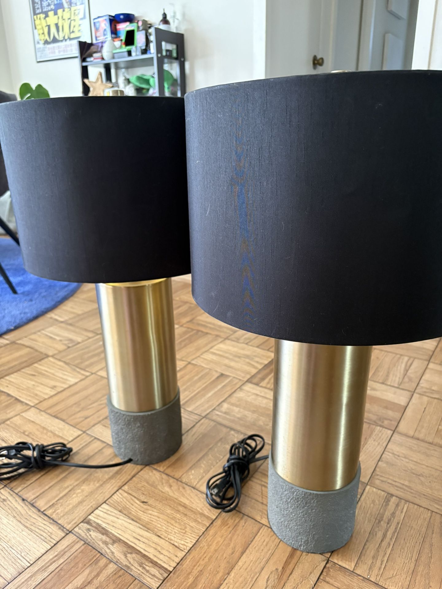 Pair of Modern Brass & Concrete Table Lamps