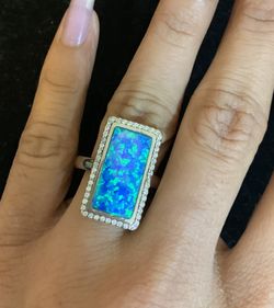 Beautiful silver ring in Australian opal and cz stones