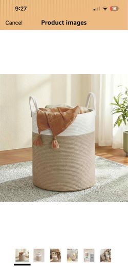 Laundry Hamper, Cotton Rope Basket with Handles, 15.8 Gallons For Clothing, Living Room, Bedroom, 13.8 x 13.8 x 19.7