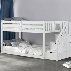 Twin Twin Size White bunkbed with Orthopedic Mattress
