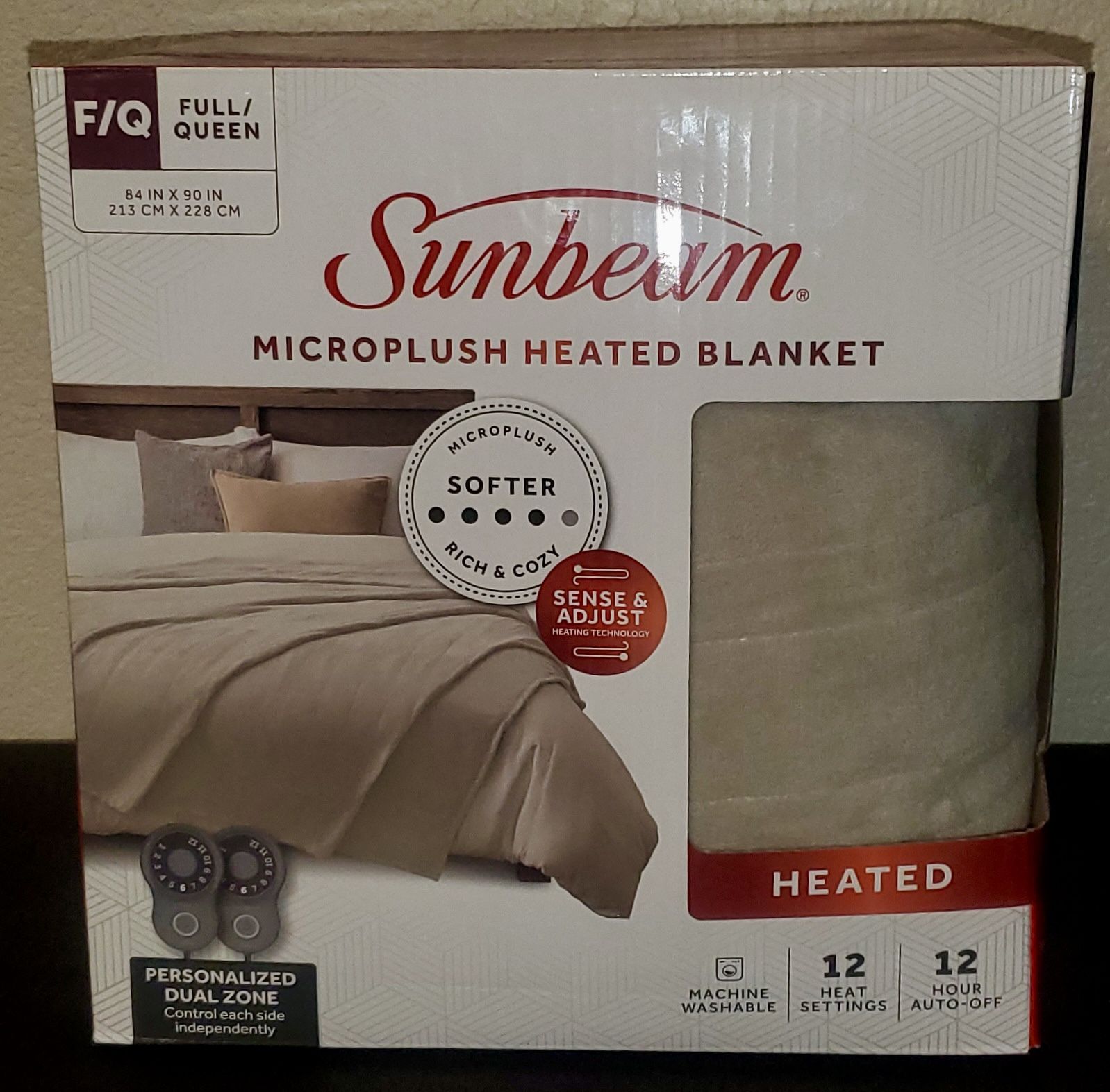NEW QUEEN ELECTRIC HEATED BLANKET LIGHT BEIGE COLOR MICROPLUSH SOFT 12 HEAT-SETTINGS F/Q WASHABLE GIFT WINTER COLD GIFT