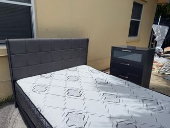 Set Queen Gris cama y gavetero
