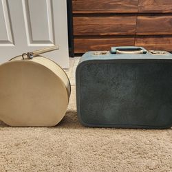 Vintage Suitcases /  Train Cases - Pair