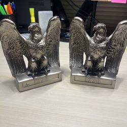 Vintage 1776 American Bald Eagle Pair  Bookends 6.5" Silver Cast Metal PMC 114b