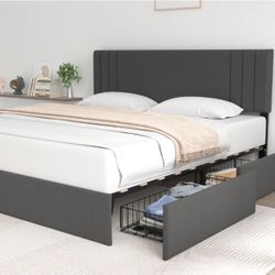 Dark Grey Upholstered Queen Bed (New)