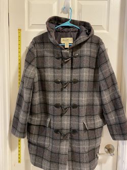 Eddie Bauer Wool Blend Hooded Coat Jacket Zip Fisherman Toggle Women's L Gray