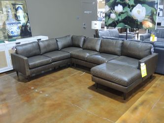 Best Home Trafton Leather 4 Piece Right Chaise - Gray-Brown | Sectional | Sectional Sofa