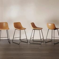 New 24 in. Whiskey Brown Faux Leather Bar Stool Low Back Metal Frame Counter Height Bar Stool (Set of  4)