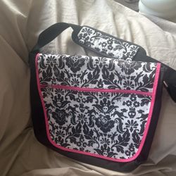 Messenger Computer Bag  Black, White & Pink