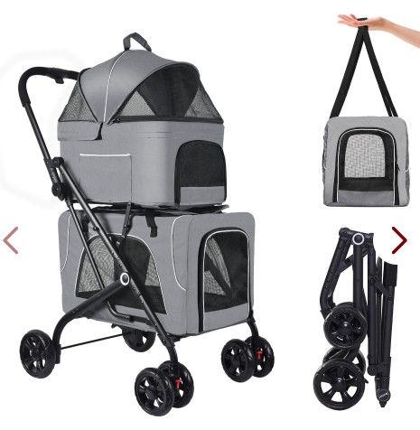 Double Pet Stroller For Small Dogs & Cats Foldable 2 Pet Stroller Lightweight Pet Stroller With 2 Detachable Carrier Bags Waterproof Pet Bag For Trave