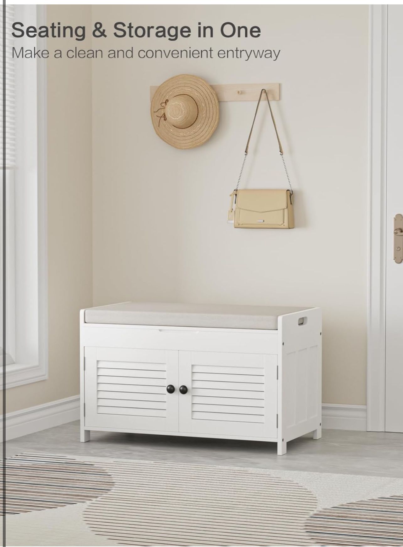 Brand New In The Box- Knowlife Shoe Bench with Cushion & Lift Top Storage, Entryway Shoe Storage Bench with 2 Doors, Adjustable Shelves, Shoe Rack Ben