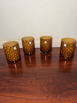 Set of 4 Amber Art Glass Rocks Glasses