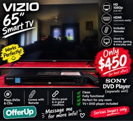 65” VIZIO Smart TV + Sony DVD Player