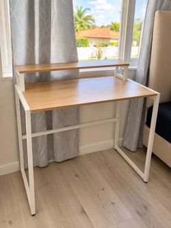 Compact Desk with Raised Shelf