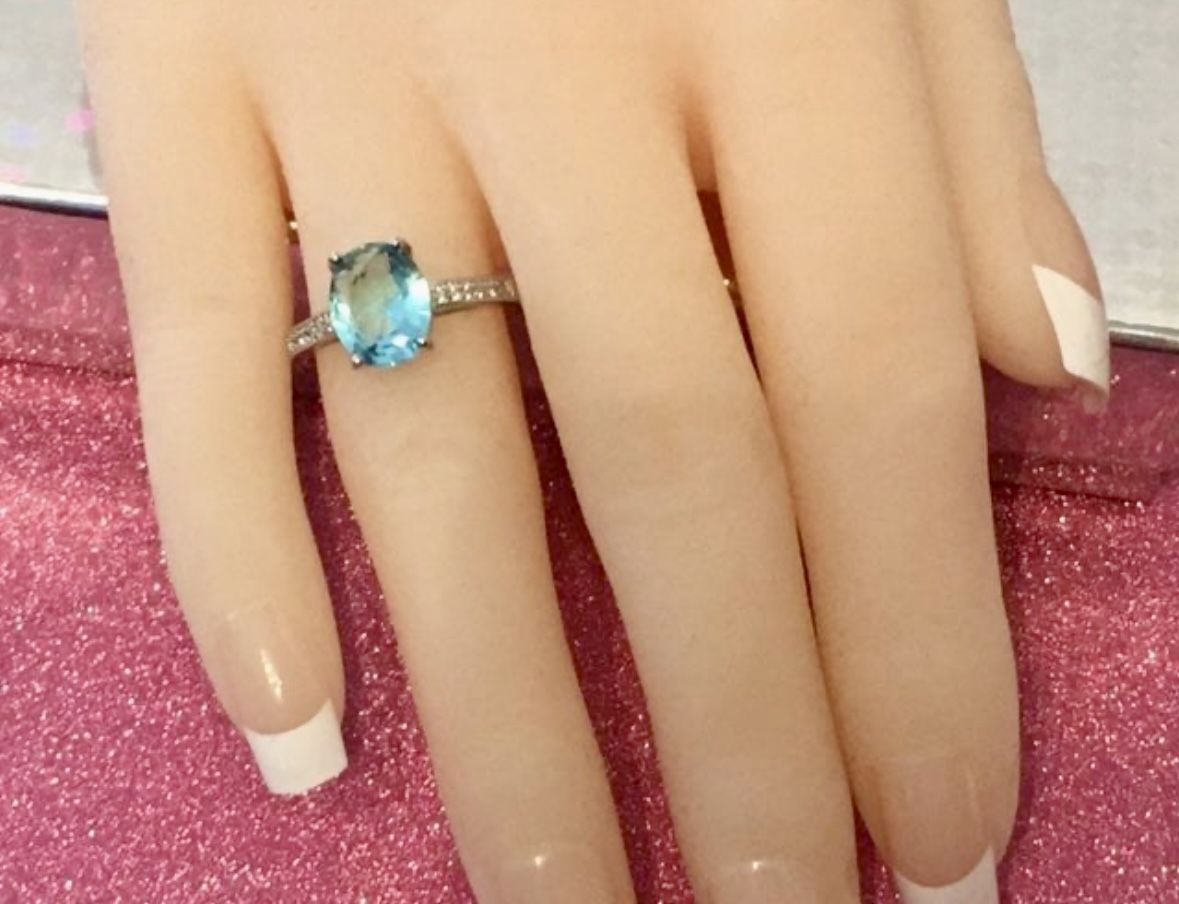 Sterling Silver Ice Blue Ring, Size 8