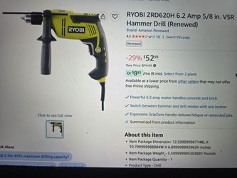 RYOBI  6.2 Amp 5/8 VSR  Hammer Drill
