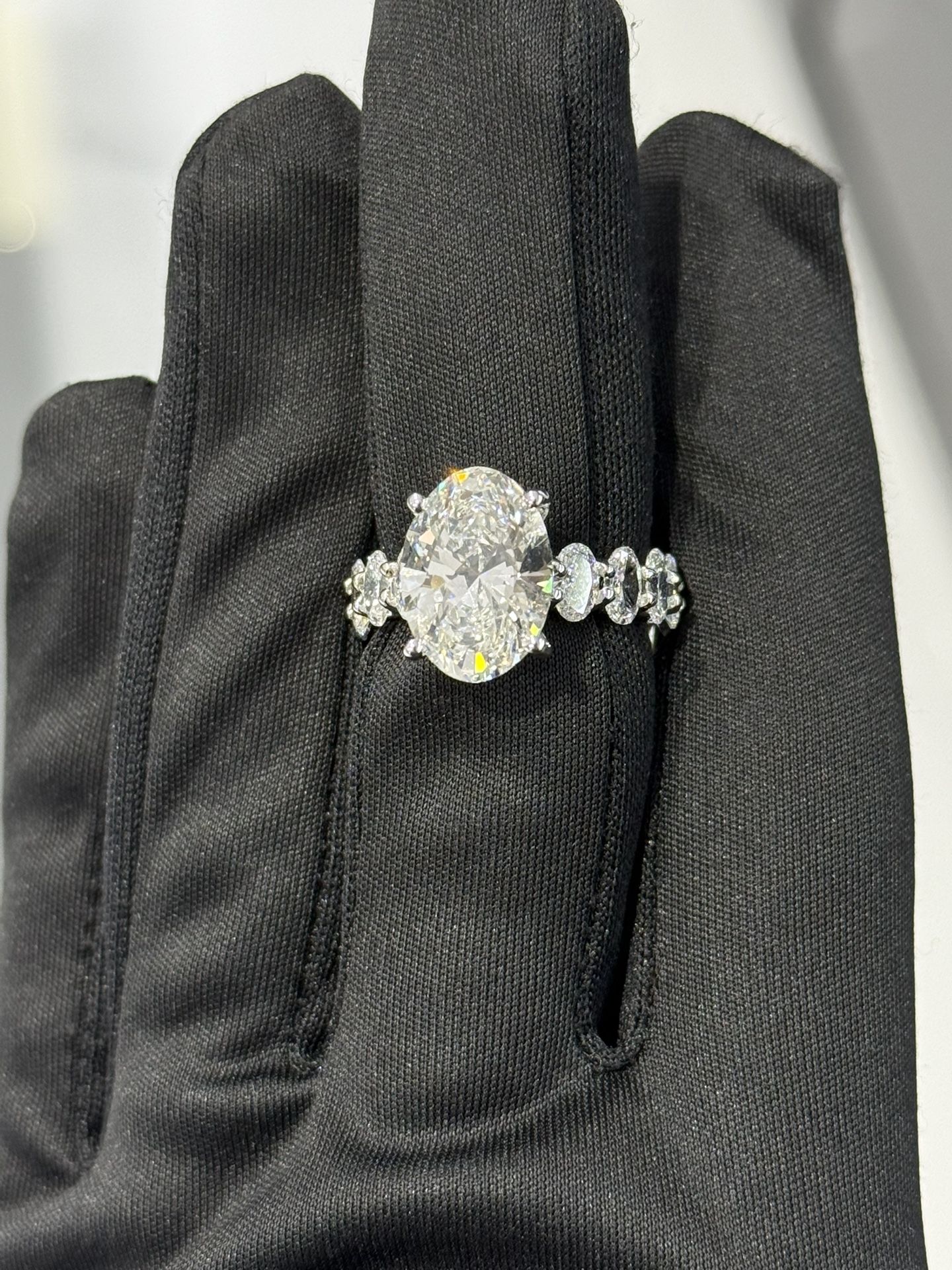 5ct Oval Cut Lab Diamond Engagement Ring Eternity Style 14k white gold