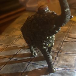 Indo Persian Brass Ornate Twisted Wire Semiprecious Gems Jewel Elephant Figurine