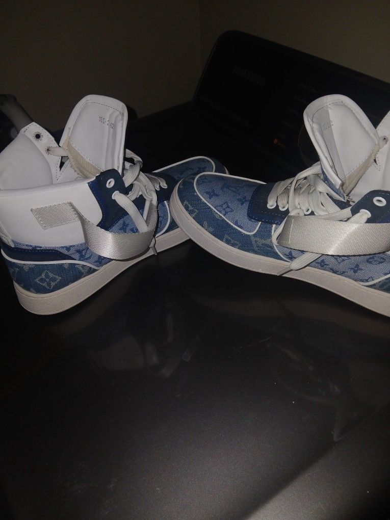 Louis Vuitton Hightop Rivoli Denim Sneakers Unisex Adult Sz 42 Wms 10 Mens 8.5