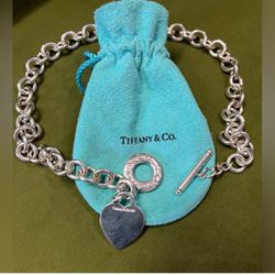 Authentic Tiffany and Co 925 Silver 16” Heart Tag Toggle Necklace