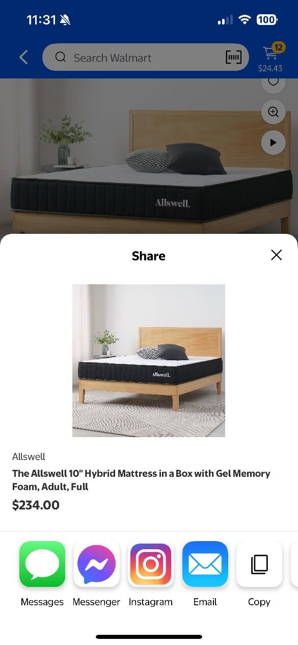 Full Size Bed With Allswell Mattress & All Protections Covers