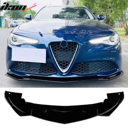 Fits 2017-2021 Alfa Romeo Giulia Standard Bumper IKON Front Lip 3PCS Gloss Black ABS