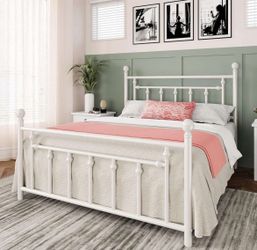 White Metal Queen Frame w/ Mattress
