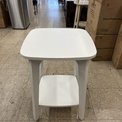 VASAGLE Side Small Square End Table with Lower Shelf Nightstand - White