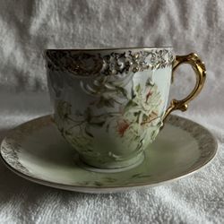 Carl Tielsch Antique Mustache Tea Cup and Matching Saucer Germany 