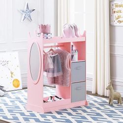UTEX Armario para niños con espejo y contenedor de almacenamiento, color rosa, 33.4 pulgadas de ancho x 15.75 pulgadas de profundidad x 44.5 pulgadas 
