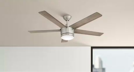 Merwry 52 in. Integrated LED Indoor Brushed Nickel Ceiling Fan with Light Kit and Remote Control