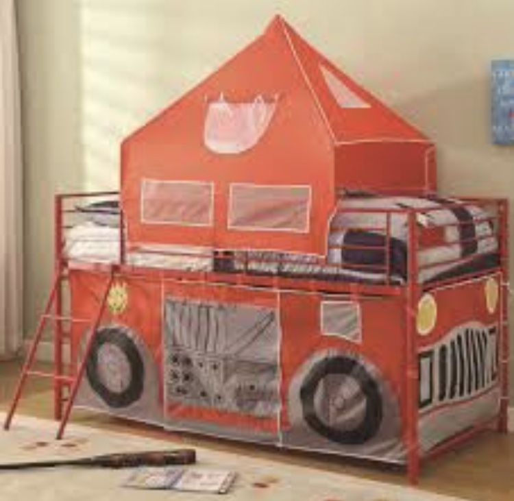 BUNK BED - Loft, Fire Truck Tent - Twin